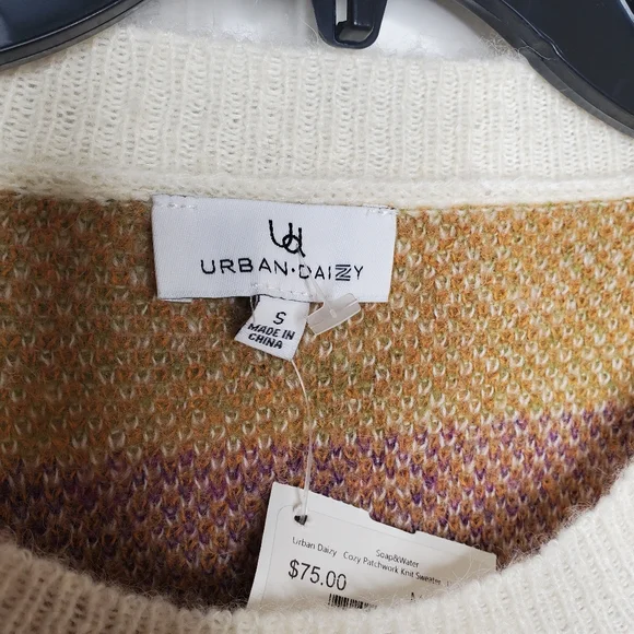 Urban Daizy Cozy Patchwork Knitwear Wool Blend Sweater Boho #227 - Picture 3 of 5